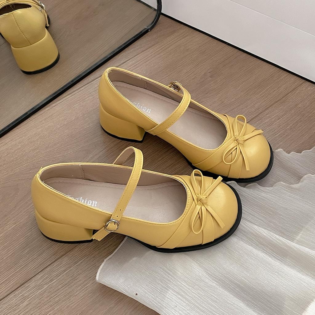 Black French ballet style thick heel shallow mouth heightening single shoes women's 2025 new autumn skirt Mary Jane shoes