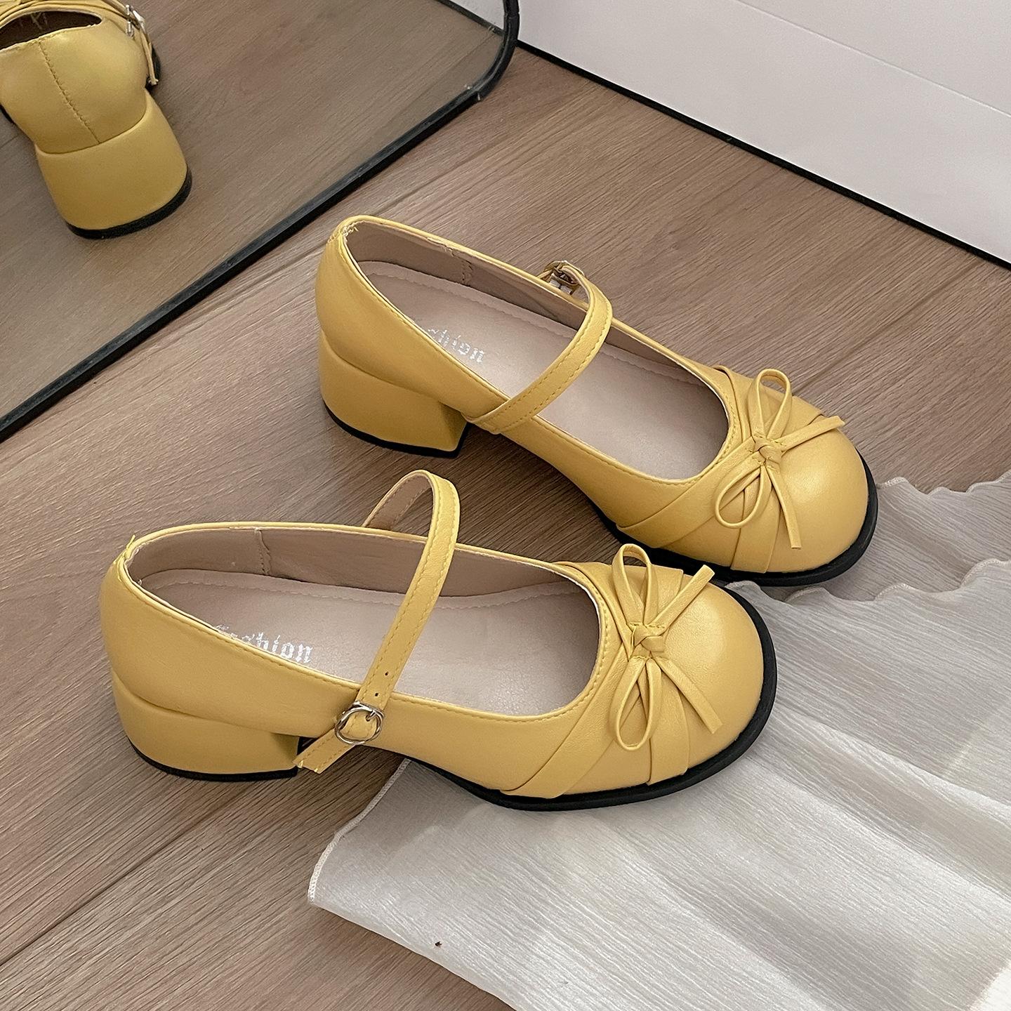 

Black French ballet style thick heel shallow mouth heightening single shoes women s 2025 new autumn skirt Mary Jane shoes 40 жёлтый
