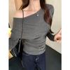 Sweet and Spicy Pure Desire Hot Diamond Beveled Off-shoulder Long-sleeved T-shirt for Women Autumn New Slim Fit Inner Unique Bottoming Shirt Top