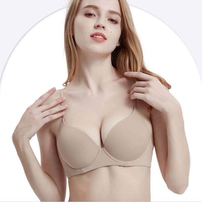 Nahtloser BH Damen 32D Push-Up-BH Satin Uni Große Brust Dünne Unterwäsche Damen Weicher Bügel Sammeln Unsichtbar Sexy Bralette