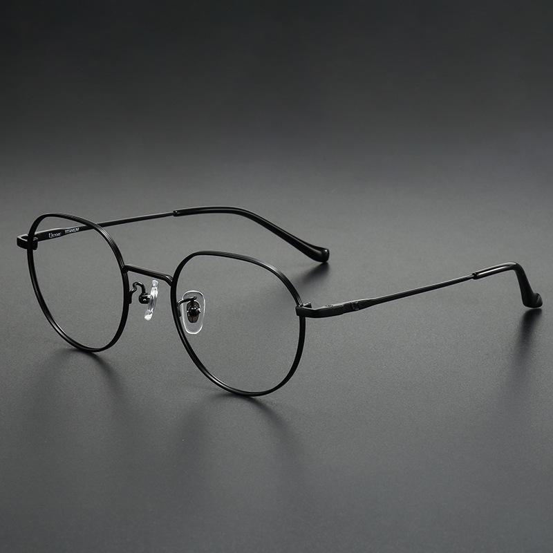 Unisex Retro Round Frame Pure Titanium Glasses, Ultra-Light and Fashionable, Fit for Prescription Lenses