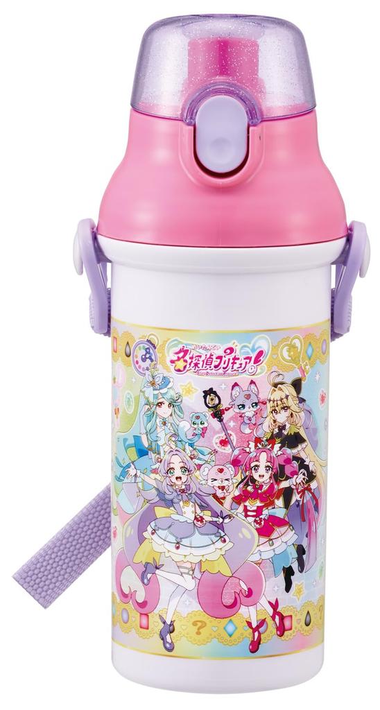 Skater Children's Water Bottle, Direct Drink, Plastic, 480ml, One-Push OpenClose, Dishwasher Safe, Made in Japan, Detective Precure Design, Girls'