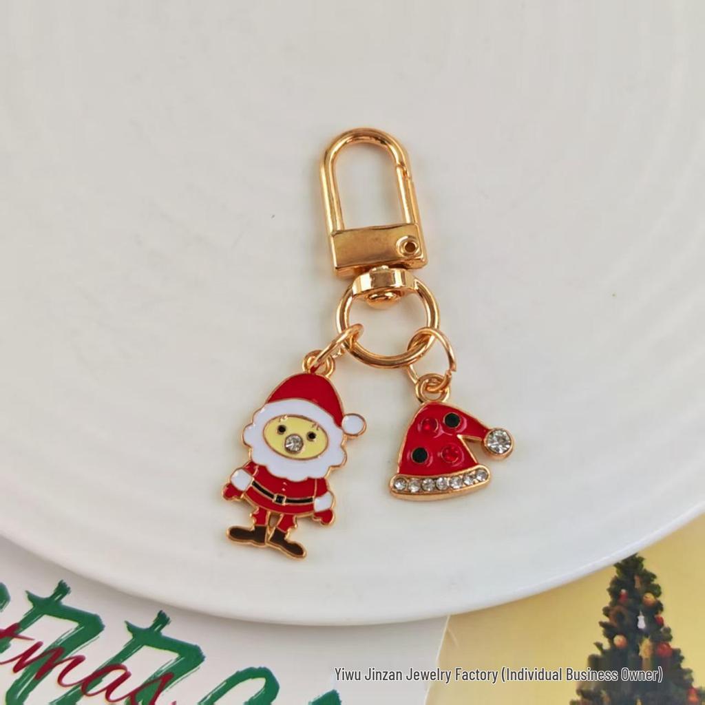 Festive Christmas Keychain: Metal Tree, Snowman & Santa Bag Charm – Stylish Small Gift