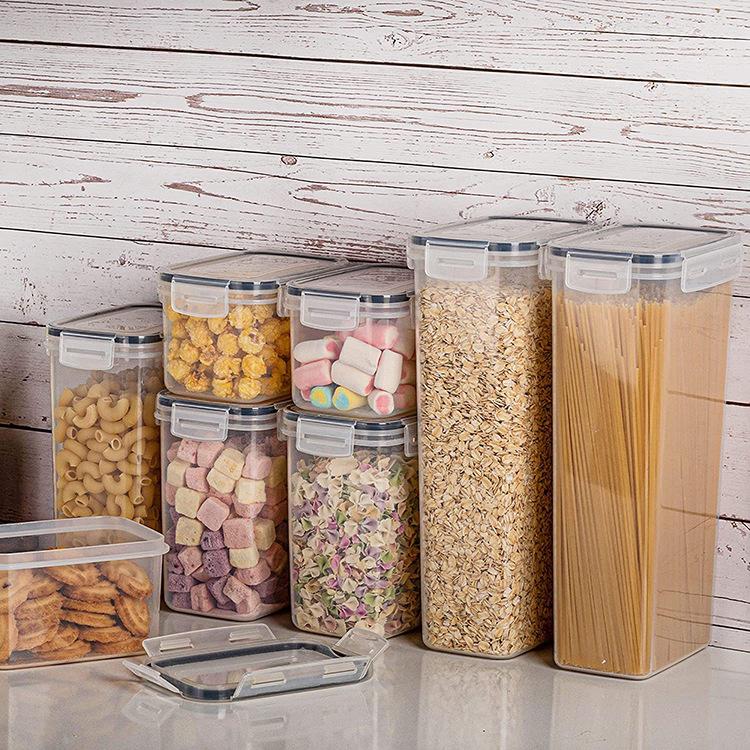 8-Piece Airtight Plastic Storage Jar Set for Whole Grains, Small Square Containers, PP Material