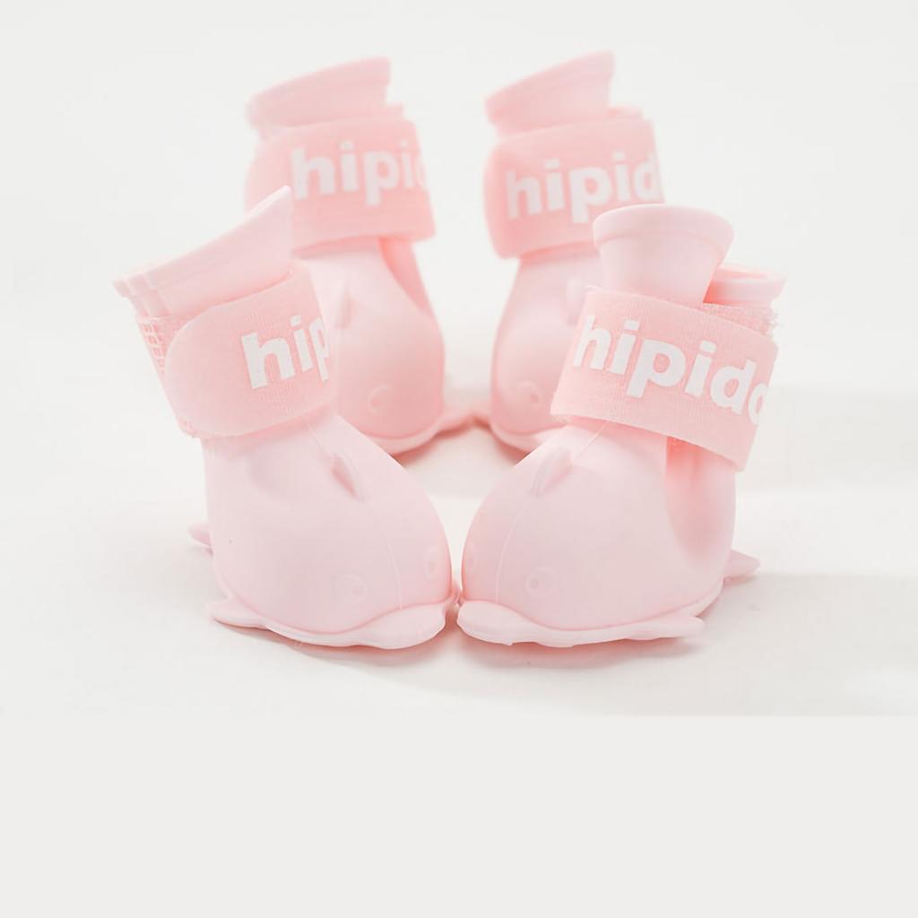 Pet Boots Cute Cartoon Waterproof Silicone Dog Rain Shoes with Hook and Loop for Pomeranian Bichon Teddy