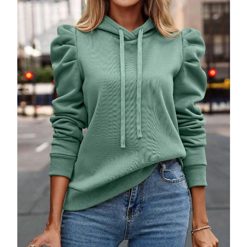 2025 Autumn Winter New Polo Hoodie Solid Color Long Sleeve Fashion Stacked Sleeve Casual Comfortable Women's Hoodie
