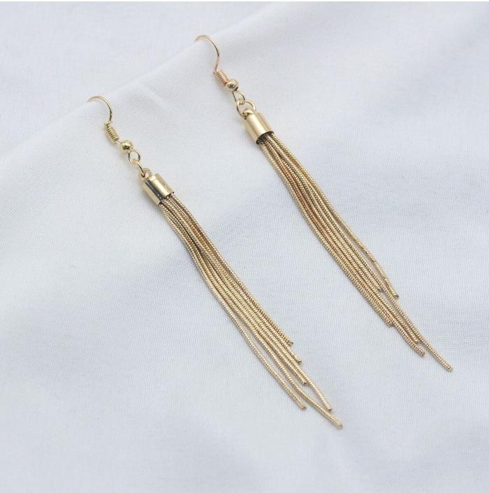 Women Fashion Silvery Tassels Earrings Hook Drop Long Dangle Earrings for Party Prom Girlfriend Gifts