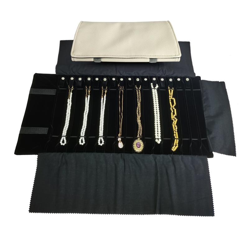 Högkvalitativ PU-läder Smyckesrulleväska 16 Halsband Hänge Armband Kedja Förvaringsväska Svart/Grå/Rosa/Grön 4 Färgval