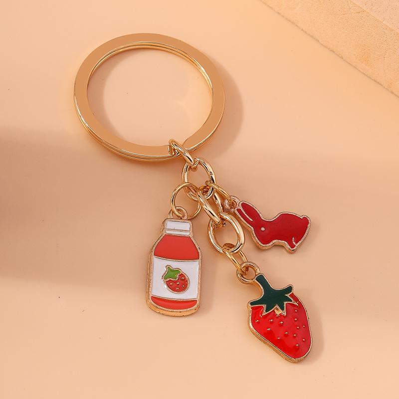 Cute Enamel Simulation Fruit Keychain Grape Watermelon Key Rings for Women Girls Handbag Pendants DIY Jewelry Gifts