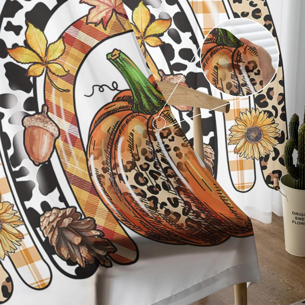 Thanksgiving Pumpkin Sunflower Leopard Skin Sheer Curtains Bedroom Living Room Voile Window Curtains Tulle Curtains for Kid Room