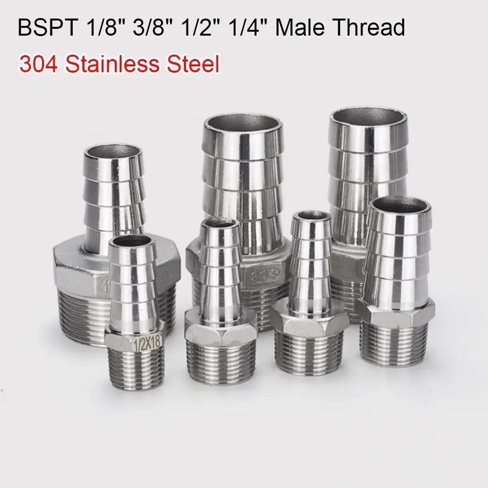 1Pcs Connector Adapter Pipe Joint 304 Stainless Steel BSPT Hose Connector 1/8" 3/8" 1/2" 1/4" Male Thread Pipe Fitting
