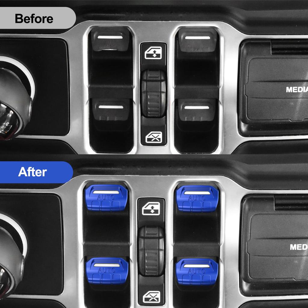DIAMOOKY 4pcs Upgrade Window Switch Button Cover for Jeep Wrangler JL JLU 2018-2024 Gladiator