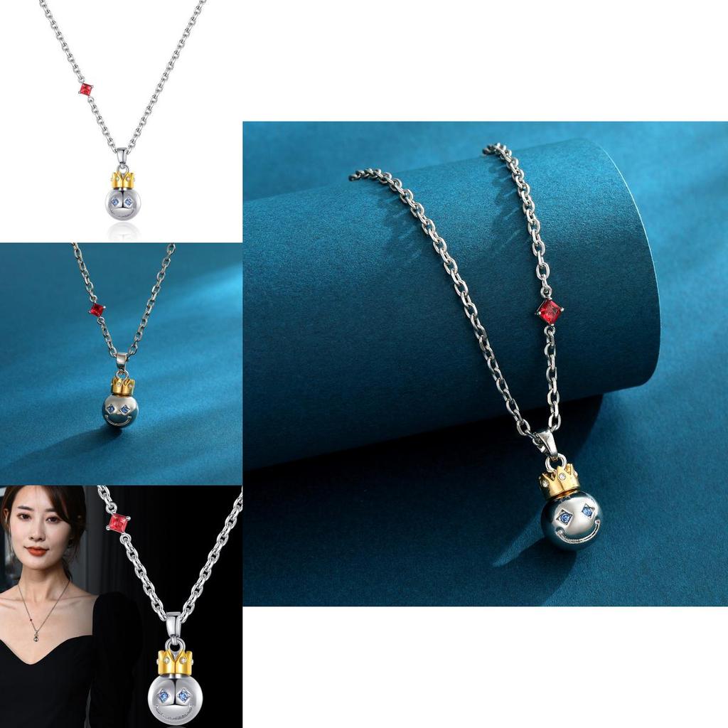 Trendy Titanium Steel Smiley Face Crown Necklace Chic Unisex Accessory For Fashion Lovers