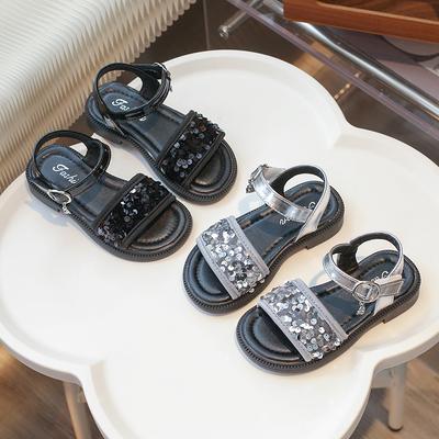 Girls Princess Shoes with Shiny Sequins Kids Sandals Non-slip Soft Sole 2025 Summer New Girls Beach Shoes Elegant Ins Trendy