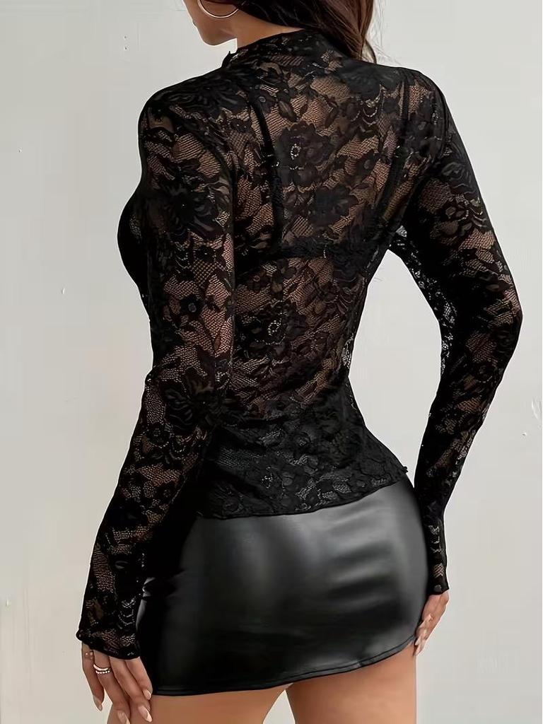 2026 Autumn Elegant Women's Long-Sleeve Lace Ruffle Slimming Top