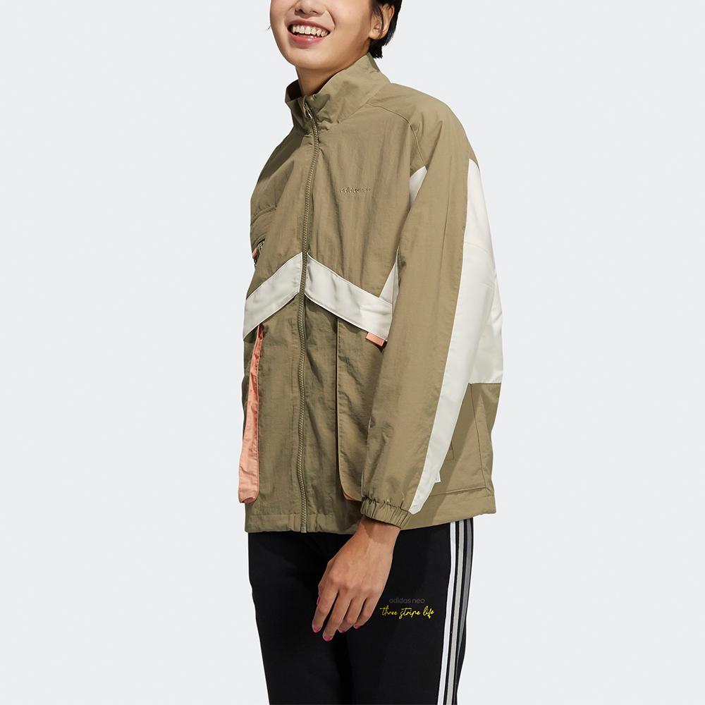 Adidas Neo Vintage Sports Stand Collar Color Block Pocket Striped Splicing Jacket Women Jackets Light-Green HG1610