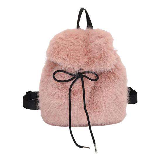 

Пушистый рюкзак из искусственного меха, пушистый рюкзак на каждый день, затягивающийся шнурком, повседневный меховой рюкзак для школы, поездок на работу, повседневных дел, путешествий розовый