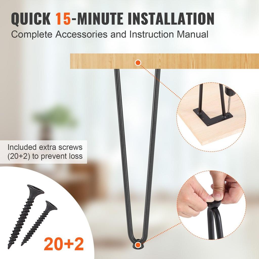 406.4MM Hairpin Furniture Legs, Metal Home DIY Projects for Nightstand, Coffee Table, Desk, 226.8KG Load Capacity with Rubber Floor Protectors, Metal