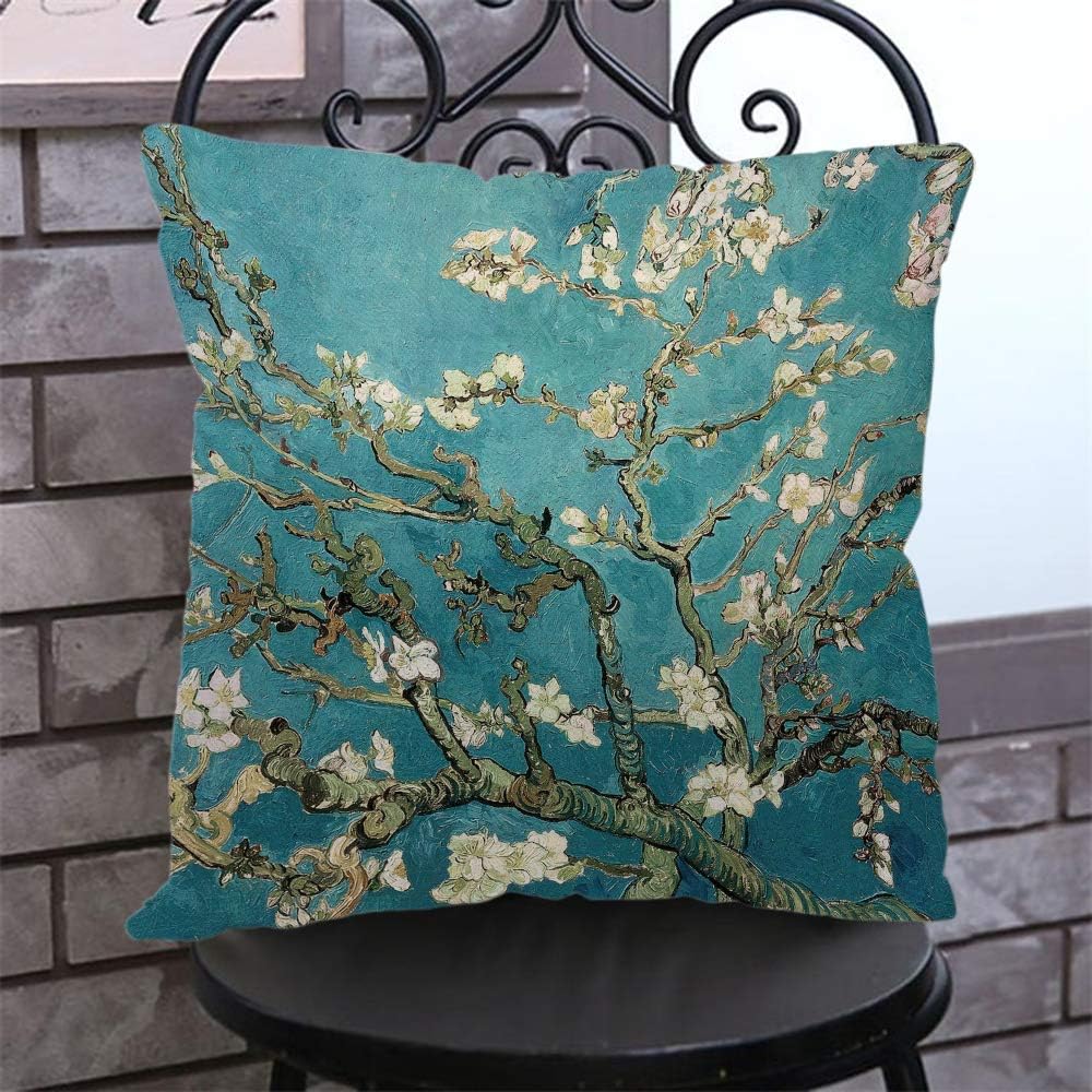 Cotton Linen Pillow Covers Van Gogh Artisoo Oil Painting Almond Blossoms Throw Pillow Covers Cases for Couch Sofa Bed Home Decor 18 x 18 Inches