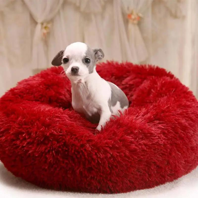 40-100cm Round Cat Bed Pet Bed Kennel Non-Slip Winter Warm Dog Kennel Sleeping Long Plush Soft Puppy Cushion Mat Cat Supplies