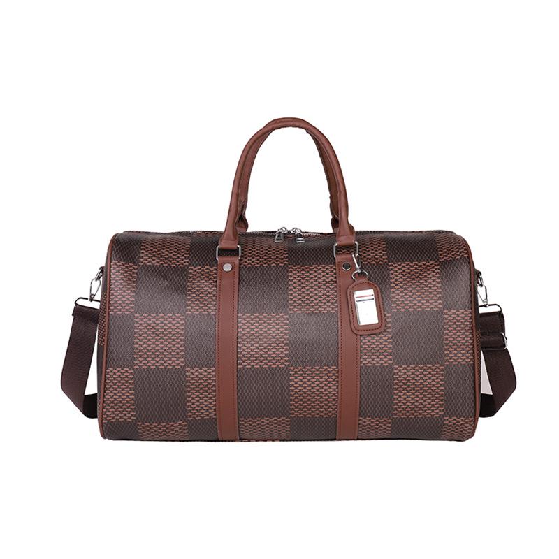 Checkered Leather Water-Resistant Crossbody Travel & Gym Bag Pillow Bag