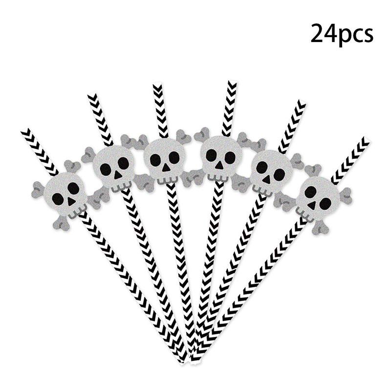 Halloween Straw 24pcs Skull Spider Water Cup Beverage Decoration Disposable Pattern Paper Straw Scene Party Decoration Props 24pcs