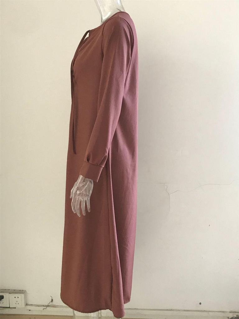 2025 European & American V-Neck Solid Color Long Sleeve Casual Dress for Autumn/Winter