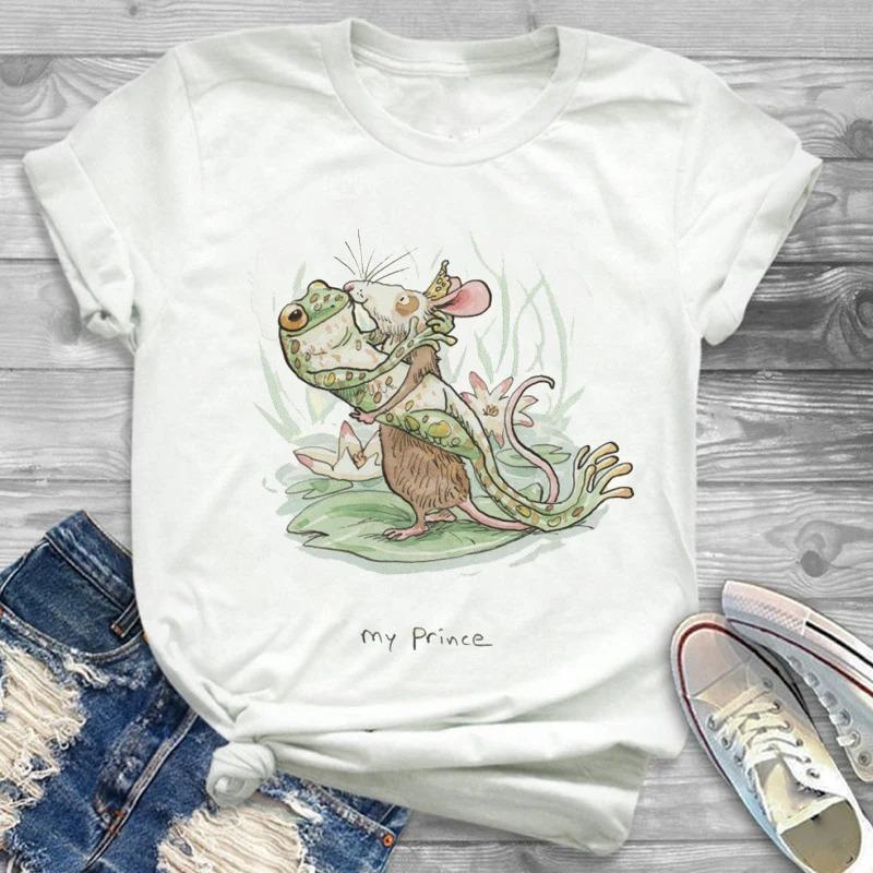 Lovely Style Pet Print T-Shirt Crew Neck Casual Short Sleeve T-Shirt Spring Summer Women's Clothing Fashion Simple Short Sleeve