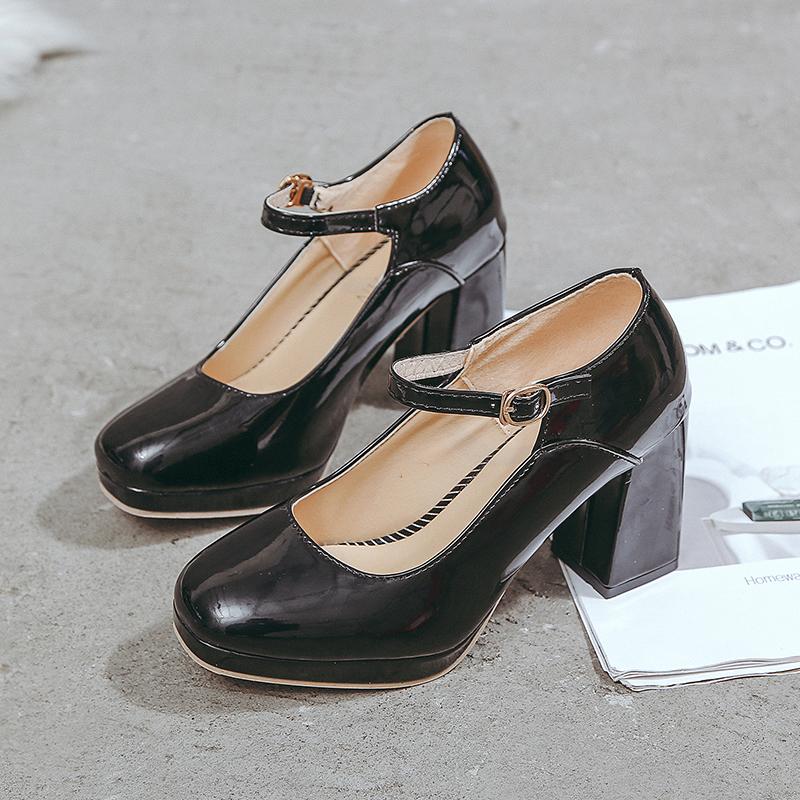 Fashion French Round Toe Mary Jane High Heels Women's Elegant Single Shoes 2024 Female Retro Wine Red Shallow Mouth Thick Heel Pumps