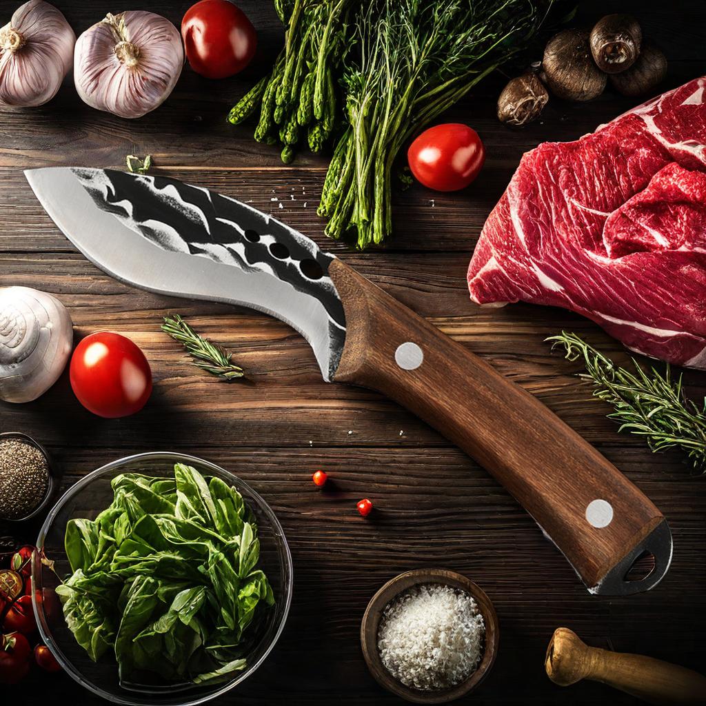 Wooden Stabilizer Handle Meat Cleaver Butcher Knife Forging Kitchen Knife Boning Knife Slicing KnifeFull Tang  With Sheath