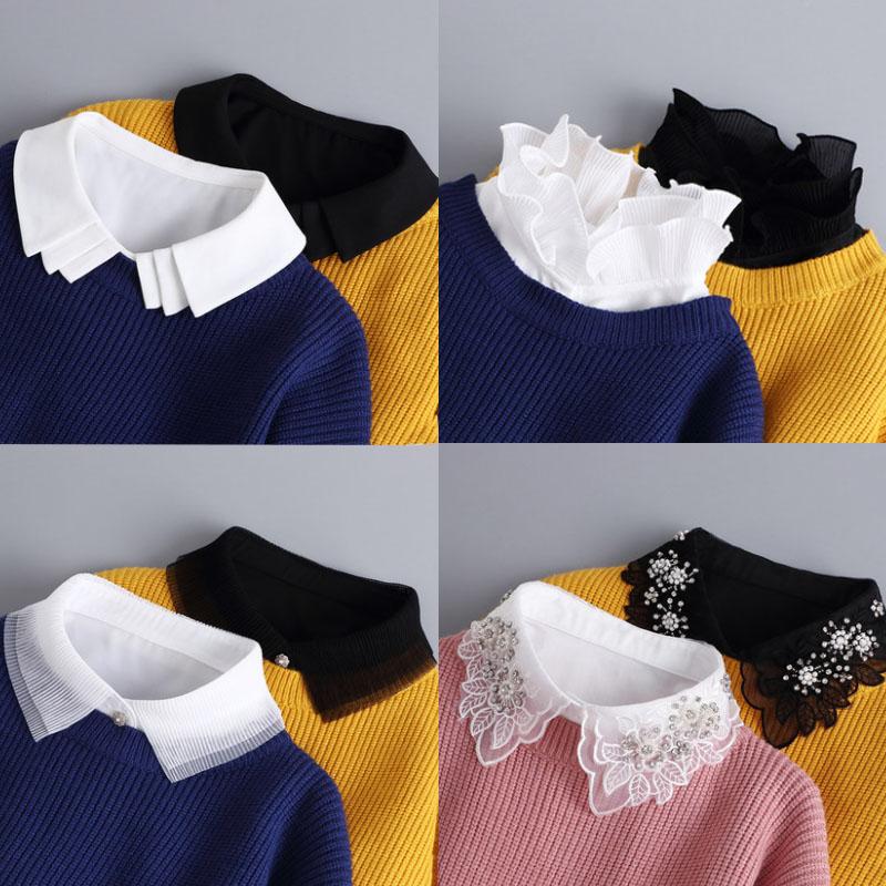 White Lapel Fake Collar Neck Decorative Chiffon Cotton Chocker Women Detachable False Collar Shirt Doll Lace Ladies Half Shirt