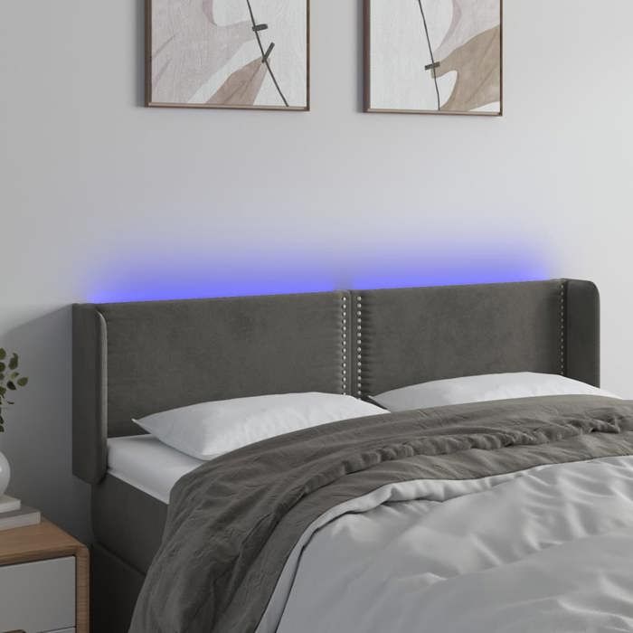 VidaXL Tête de Lit à LED Meuble de Chambre à Coucher Accessoire de Lit Double Tête de Cadre de Lit Intérieur Gris Foncé 3123145