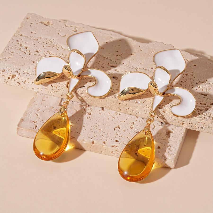 Vintage drip oil iris flower glazed water drop silver needle earrings earrings