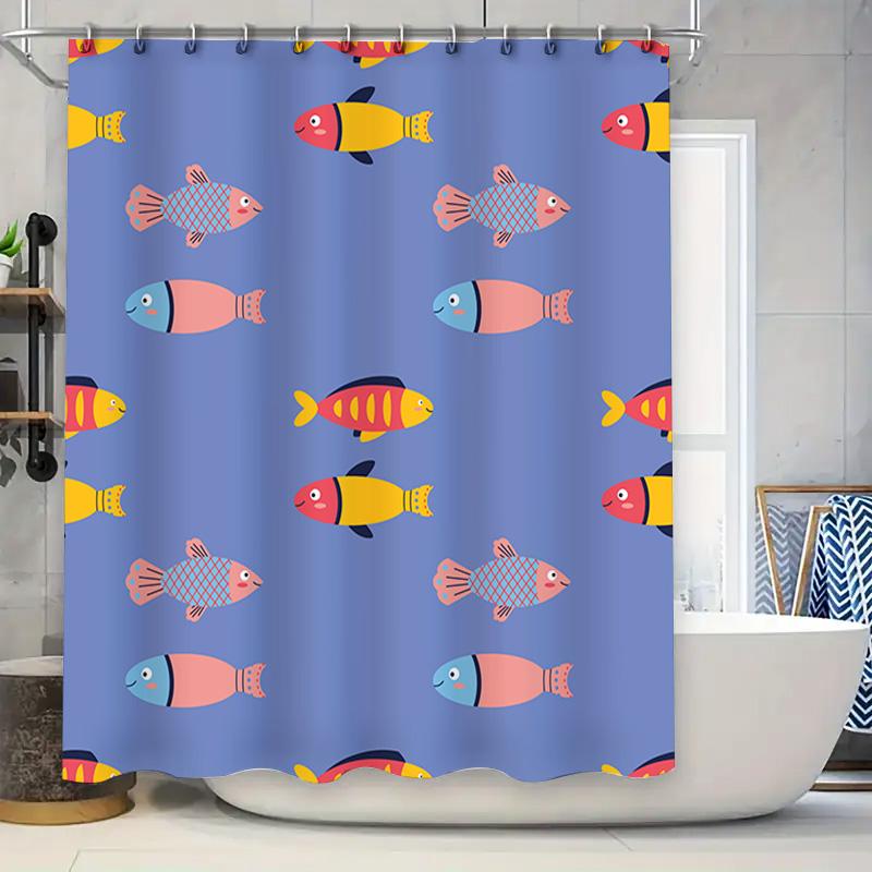 

Blue Ocean Pattern Kids Cartoon Shower Curtain Creative Design for Bathroom Decoration 3D Printing Waterproof Fabric with Rings 90x180cm