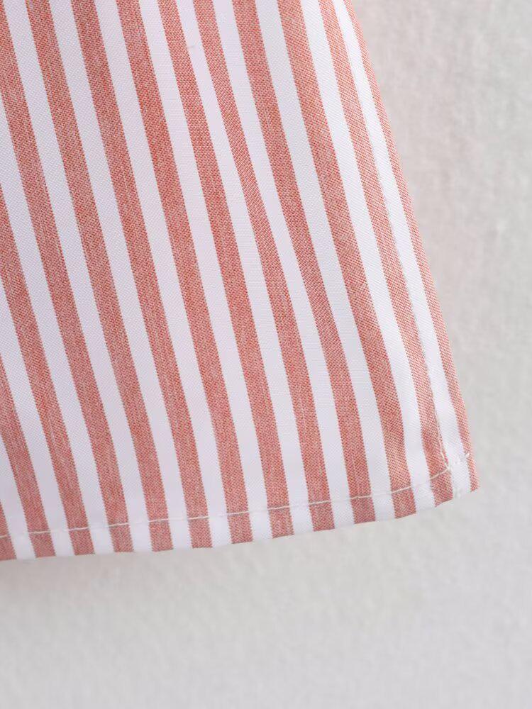 2025 Spring Women's European & American Style Long Sleeve Striped Shirt with Turn-Down Collar