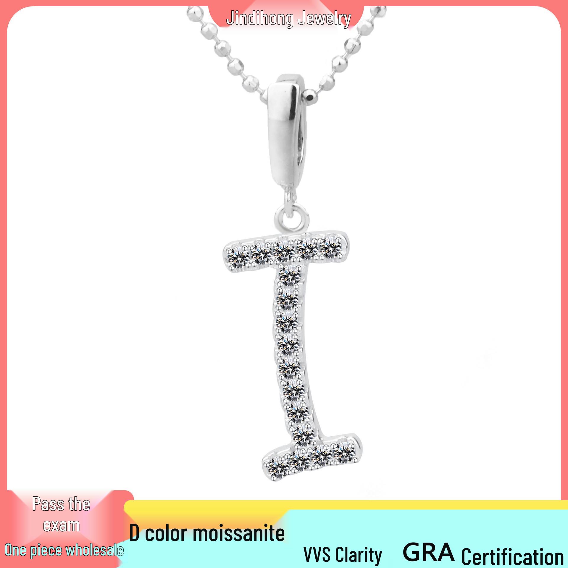 S925 Sterling Silver D Color Moissanite Initial Necklace with 26 Letters, Luxury Gift for Women платиновый