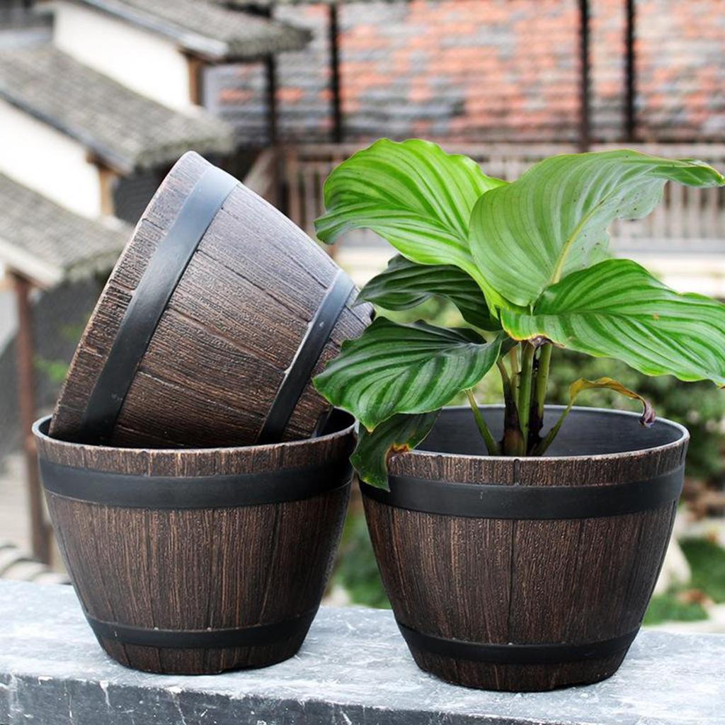 Barrel Garden Planter Plant Container Decoration for Yard Patio Resin Flower Pot Half