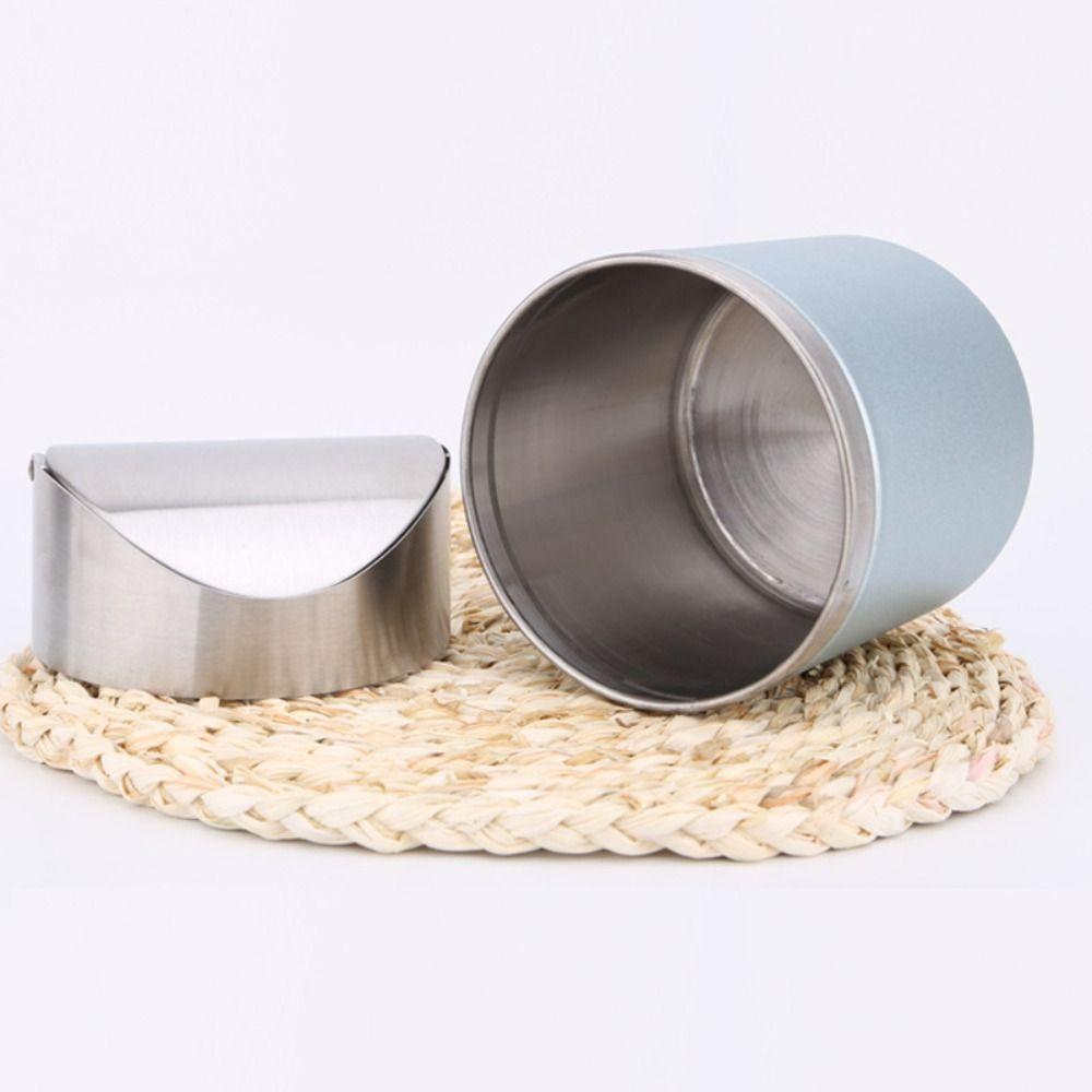 Stainless Steel Desktop Trash Can Dust-proof Creative Storage Bin  Home Decoration