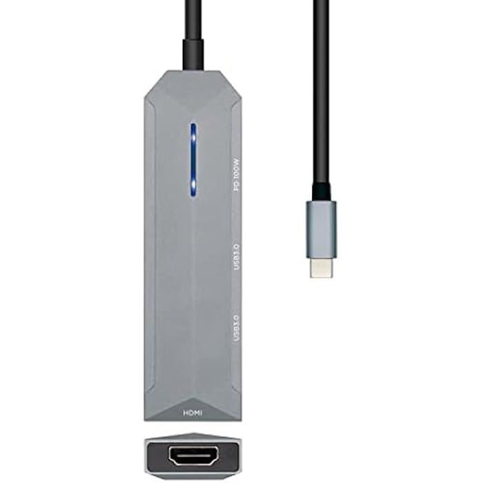 AISENS - USB-C DOCK 4 EN 1, USB-C A 1xHDMI, 2xUSB, 1xPD, GRIS, 15CM