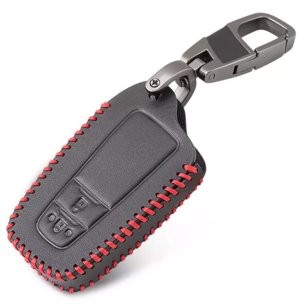 [IKT] Leather Smart Key Case for Toyota Cars, Black Red, 2 Buttons, New Crown