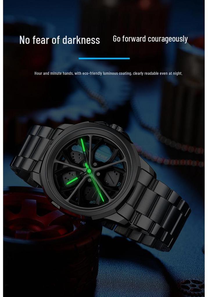 SVJ Men's Double Wheel Hub Watch with 3D Hollow Design and Brake Caliper Style