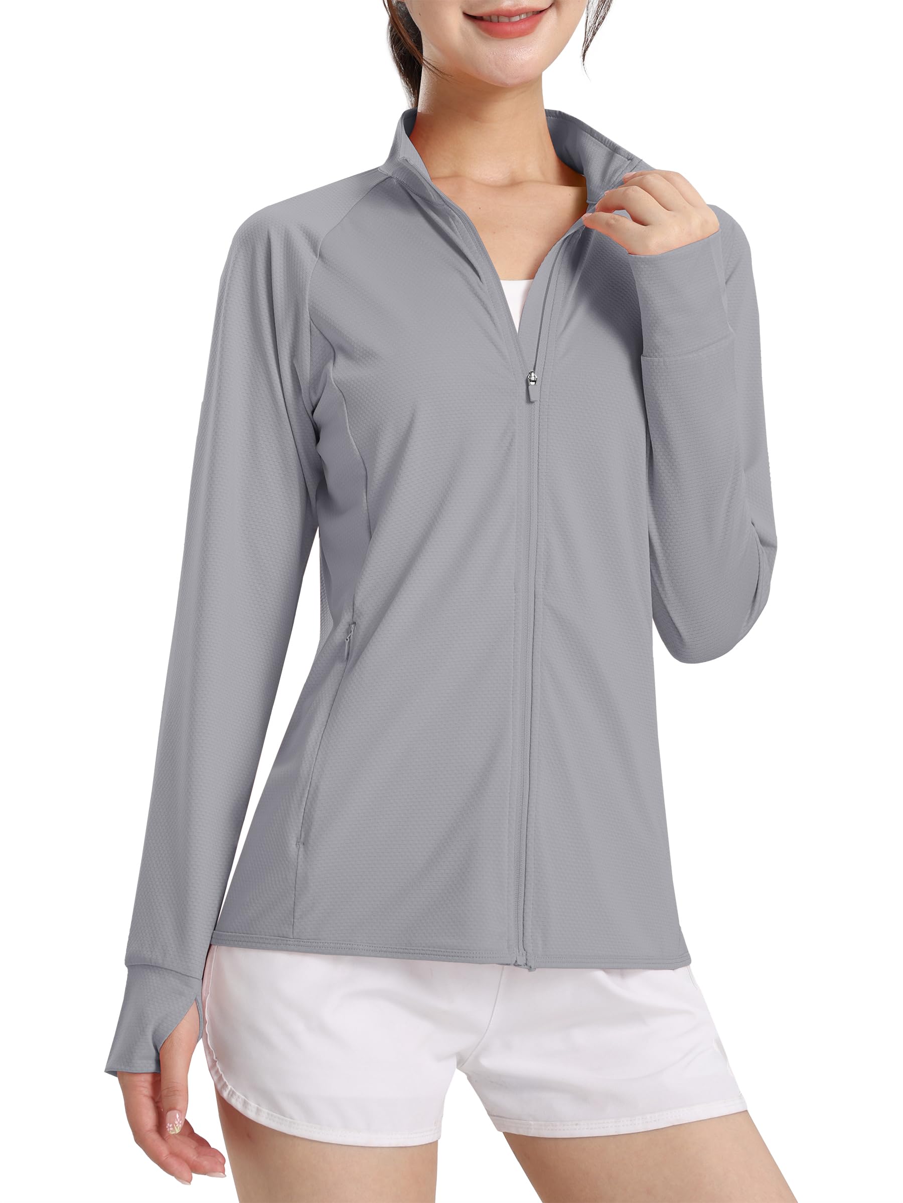 

TACVASEN Women s Rash Guard, UV Protection, Quick-Drying, Long Sleeve, Breathable, Lightweight, Light Gray, Size XL, for Jogging and Running