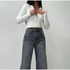 Elegant Grey Leopard Printed Jeans High Waist Straight Leg Vintage High Street Black Jeans Pants Women Formal Korean Retro