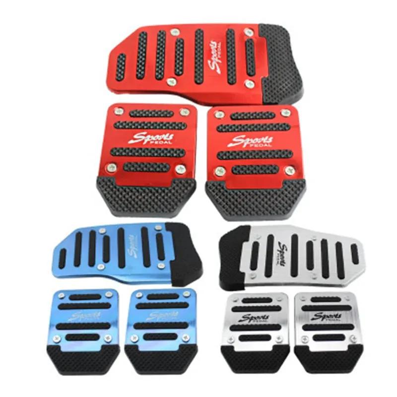 Universelle Auto-Pedalabdeckung Aluminium Automatikgetriebe Bremse Kraftstoff Gas Fußauflage Set Kit Pedale Rot Blau Silber Rutschfest Werkzeuge
