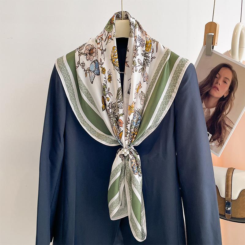 New green butterfly silk 90 square scarves silk scarves women s versatile 100% mulberry silk scarves women s spring and autumn send elders no specifications