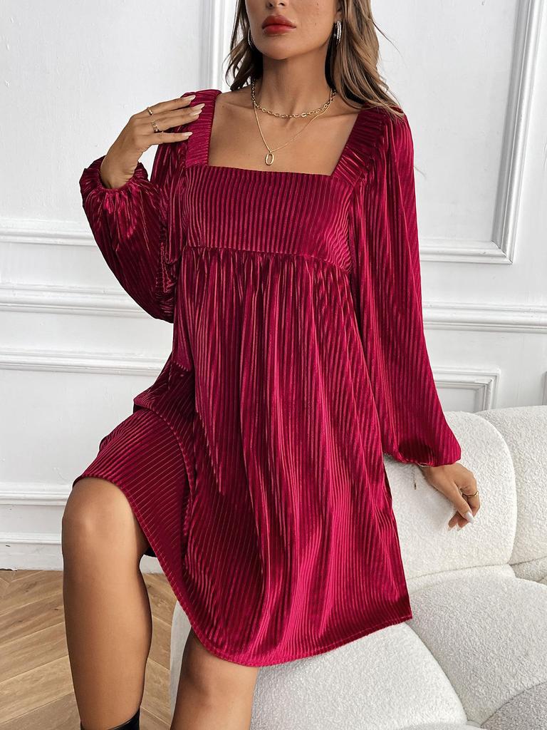 Elegant Spring Velvet Square Neck Backless Dress for Women