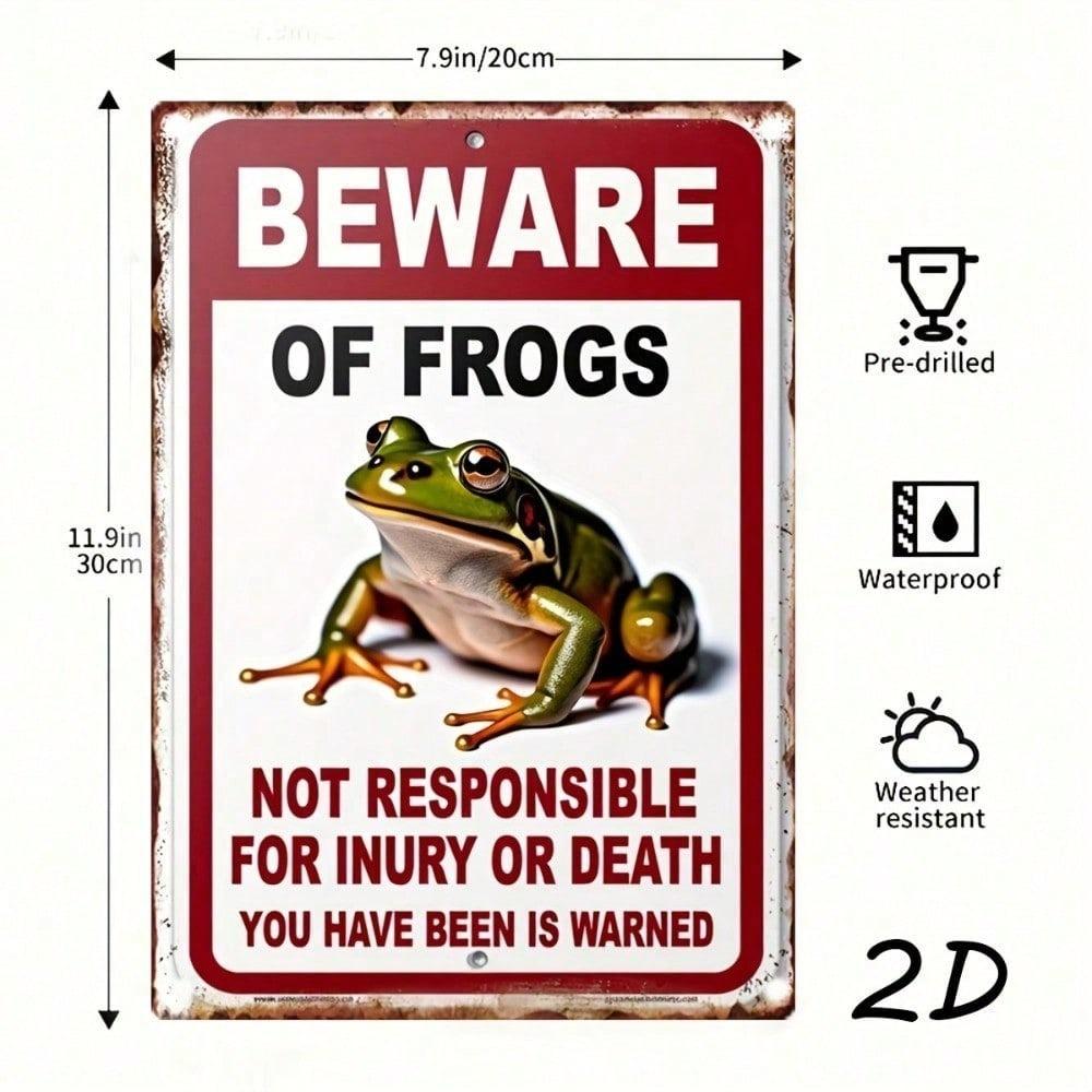 Vintage Frog Warning Metal Sign, Funny Wall Art, Distressed Iron Plaque, Rustic Bar Decor Gift