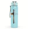 1PC Simple cross wooden line print 750ml colorful plastic sports water bottle leakproof pop up lid with straw for outdoor work home use