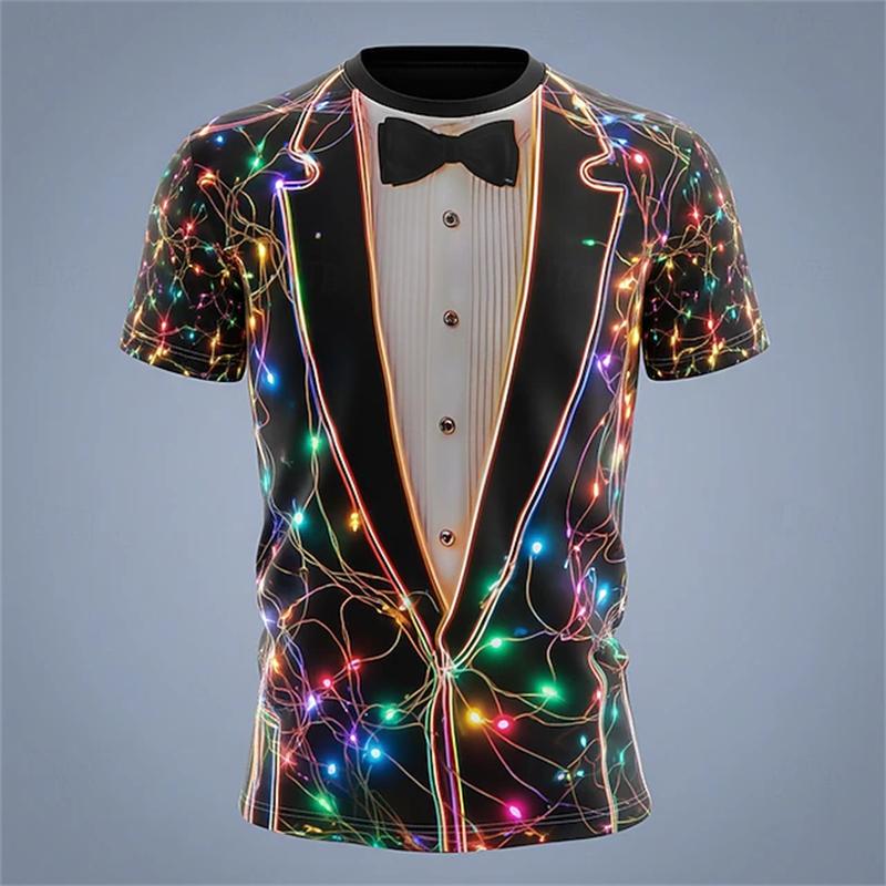 T-shirt da uomo stampata in 3D per Natale Top traspirante Elegante Versatile Girocollo Manica corta T-shirt alla moda Abbigliamento da uomo