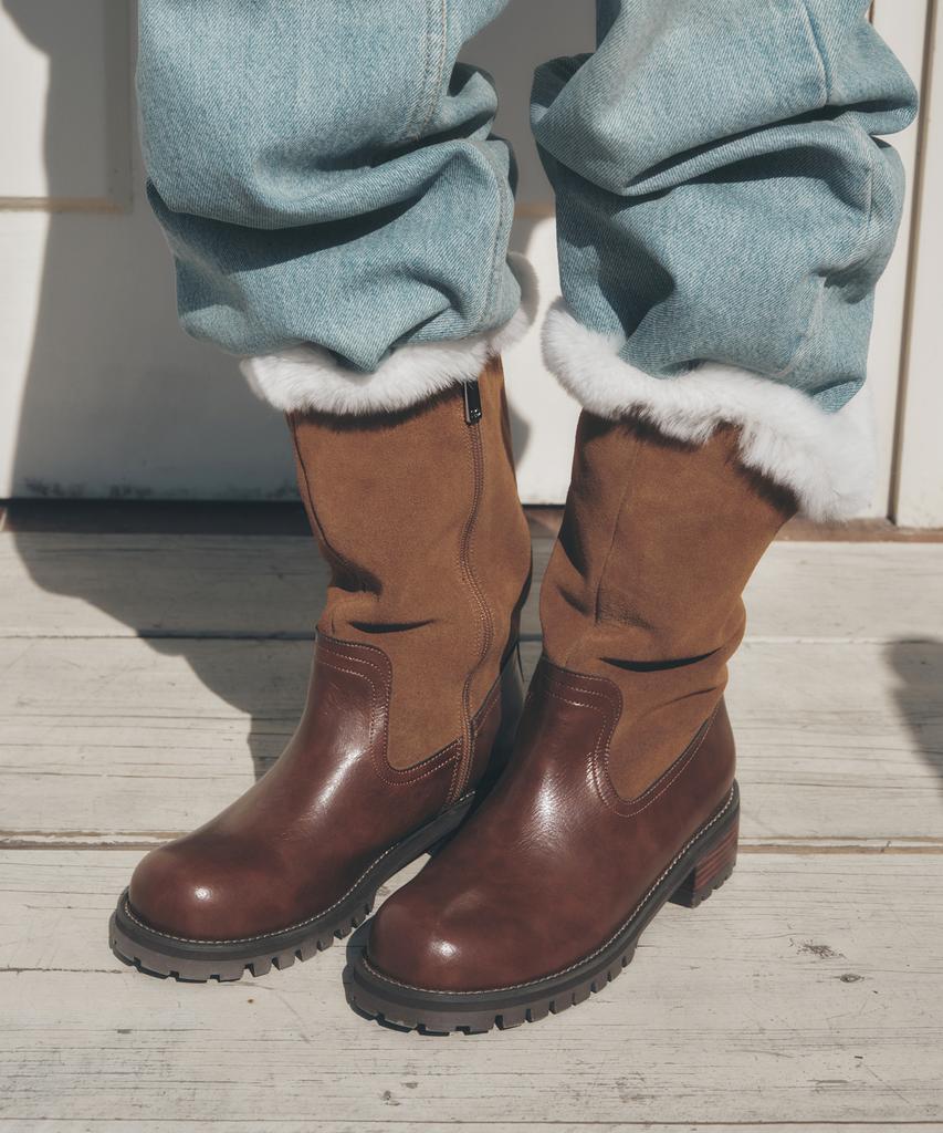 Moodnight Teddy Tone-On-Tone V-Cut Shearling Fur Boots - 3 Colors